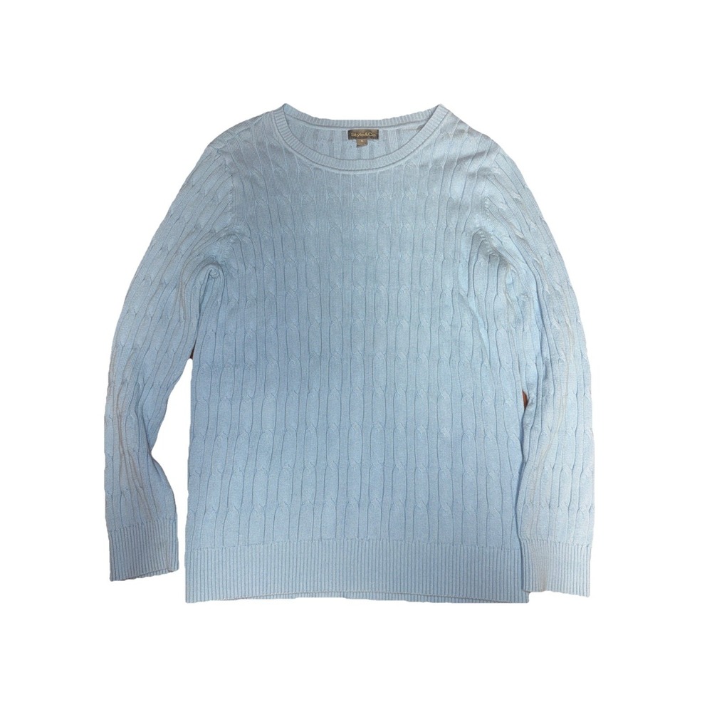 Style & Co Women's XL Blue Crewneck Cable Knit Academia Preppy Sweater Casual
